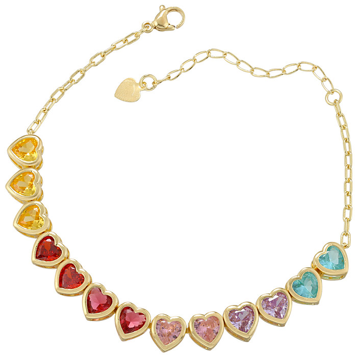 Glam lujoso collar de pulseras chapado en oro de 18 quilates con incrustaciones de cobre y forma de corazón brillante