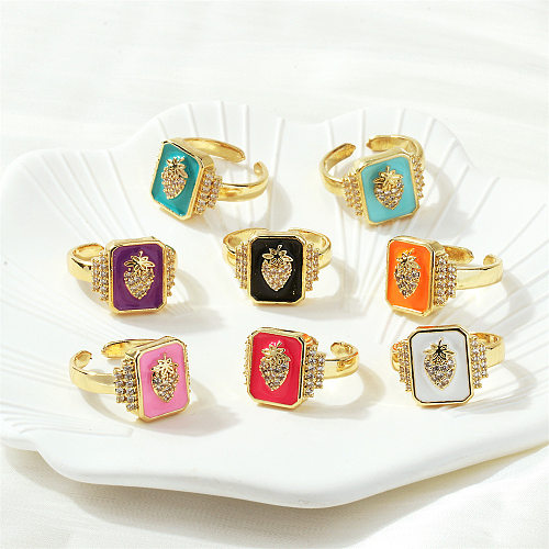 Retro Simple Style Fruit Copper Inlay Zircon Rings