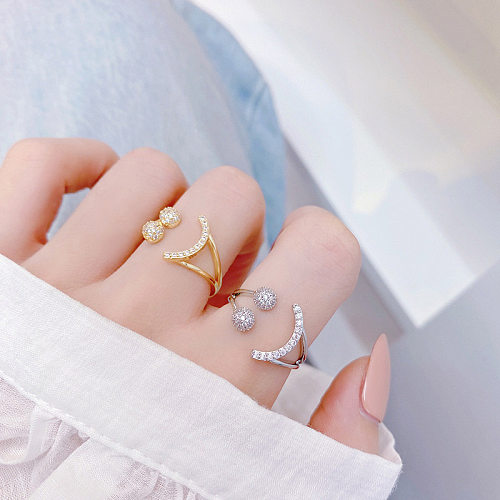 Cute Sweet Simple Style Smiley Face Copper Plating Inlay Zircon Gold Plated Open Rings