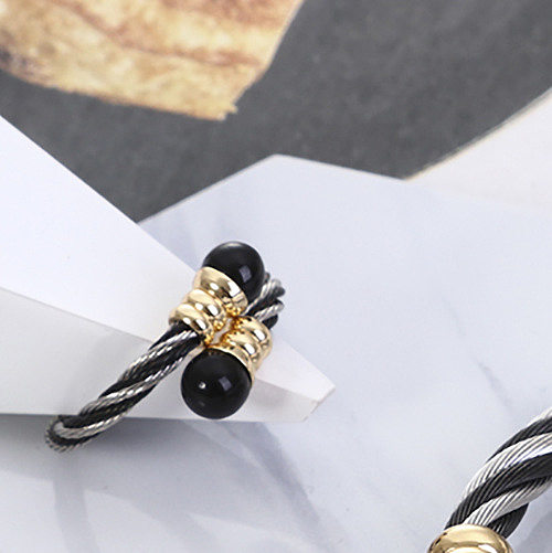 Moda torção trança de aço inoxidável pérolas artificiais pulseiras de anéis femininos