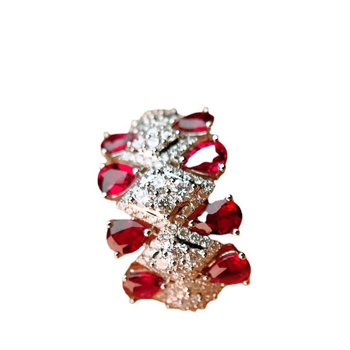 Luxurious Water Droplets Rhombus Copper Artificial Gemstones Open Ring In Bulk