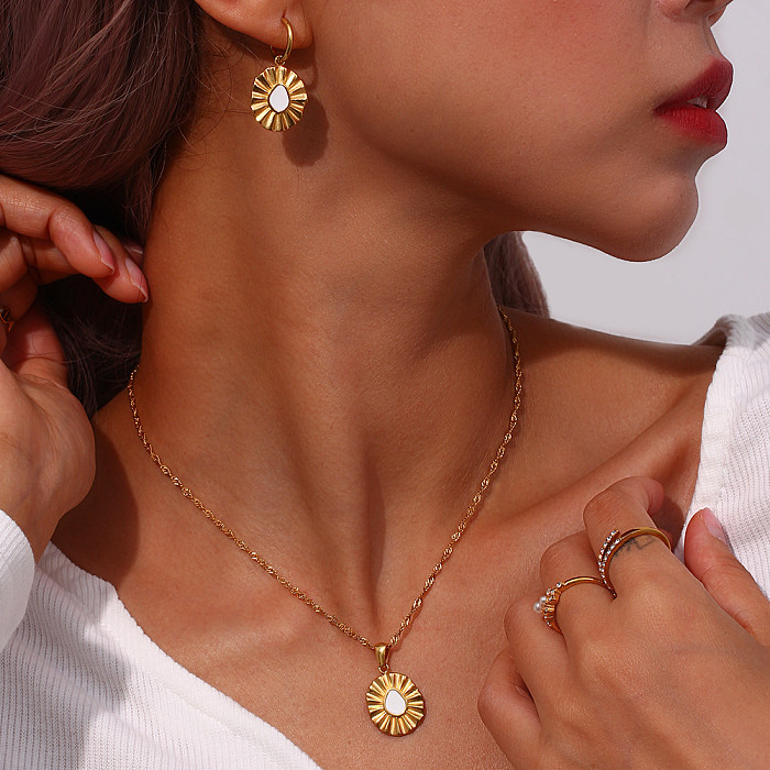 Simple Style Irregular Stainless Steel Enamel Plating 18K Gold Plated Earrings Necklace