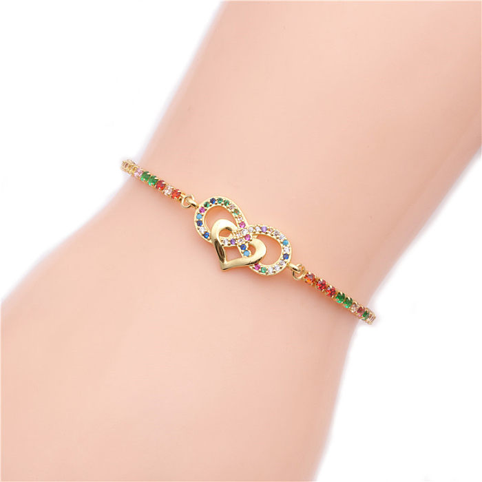 Hot Sale Micro Inlaid Zircon Color Infinity Heart-shaped Adjustable Bracelet Wholesale jewelry