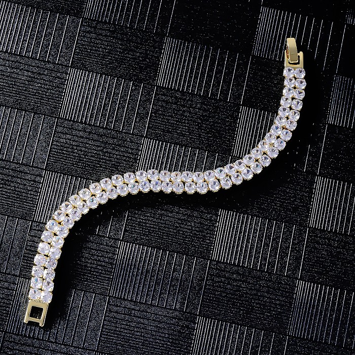 Hip-Hop Style Simple couleur unie incrustation de cuivre Zircon plaqué or blanc bracelets plaqués or