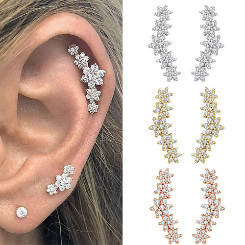 Sweet Flower Copper Gold Plated Zircon Ear Studs 1 Pair