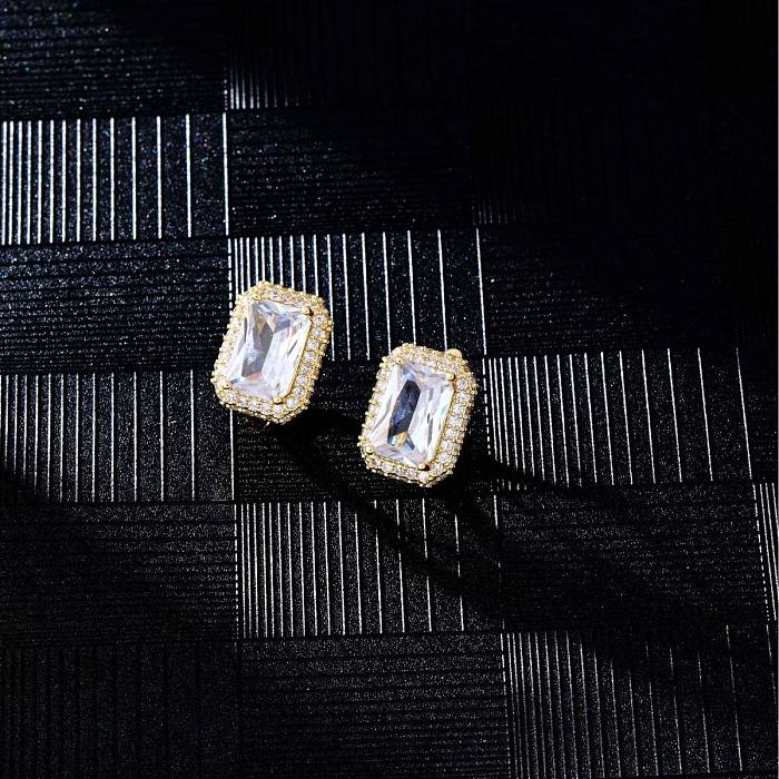 1 Pair Elegant Retro Luxurious Square Plating Inlay Copper Zircon White Gold Plated Gold Plated Ear Studs