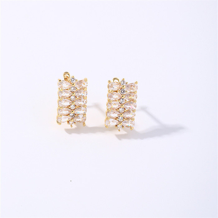1 Pair Casual Simple Style Shiny Water Droplets Plating Inlay Copper Zircon Gold Plated Earrings