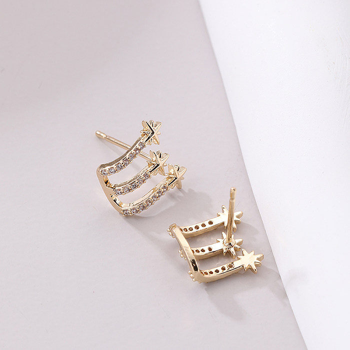 1 Pair Simple Style Classic Style Commute Snowflake Inlay Copper Zircon Ear Studs