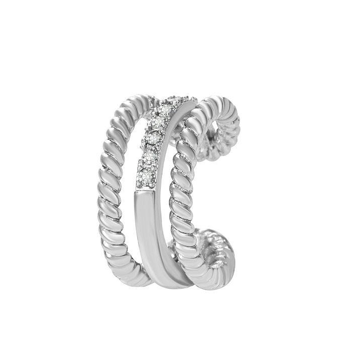 Retro Hollow Twist Mehrschichtiger spiralförmiger Ohrclip aus Kupfer mit eingelegtem Zirkon in C-Form