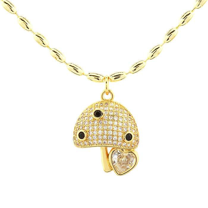 Simple Style Heart Shape Mushroom Copper 18K Gold Plated Zircon Pendant Necklace In Bulk