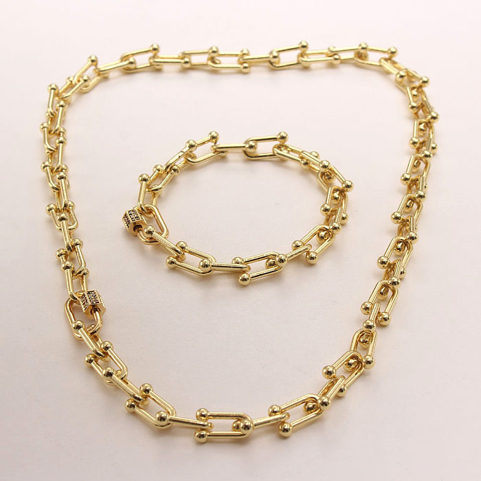 Vintage Style Punk Solid Color Copper Plating Inlay Zircon Gold Plated Bracelets Necklace