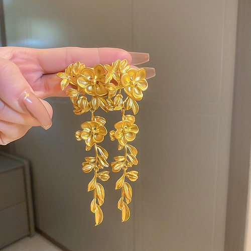 Boucles d'oreilles pendantes en cuivre à fleurs à la mode, 1 paire