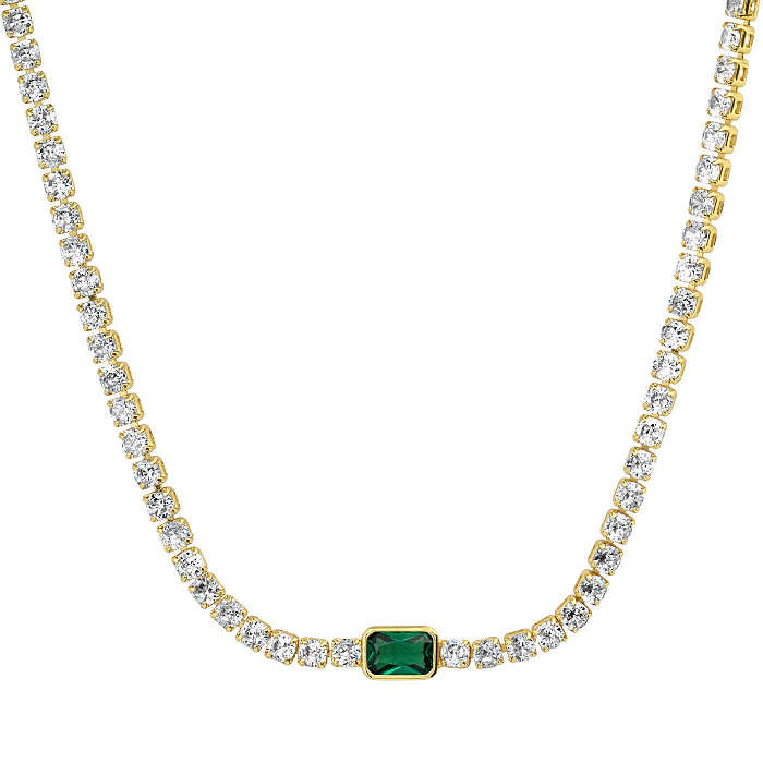 Schlichter Stil, quadratische Halskette mit Titan-Stahlbeschichtung und Zirkon-Inlay, 18 Karat vergoldet
