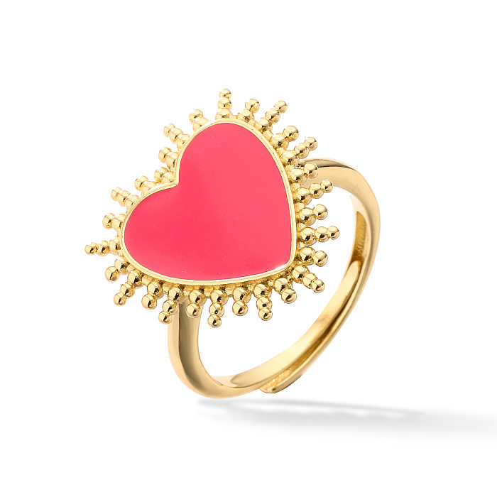 Simple Style Heart Shape Copper Enamel Open Rings