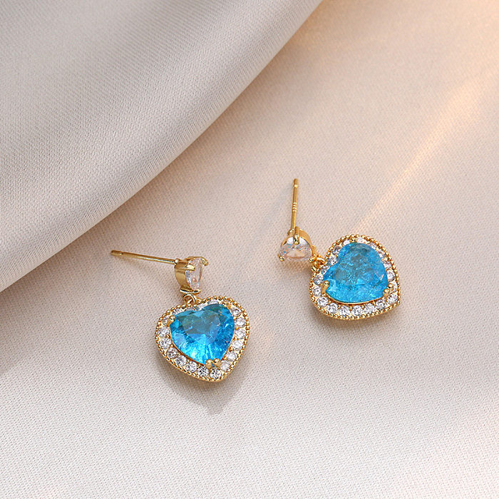 Luxurious Heart Shape Titanium Steel Inlay Artificial Gemstones Women'S Rings Earrings Necklace