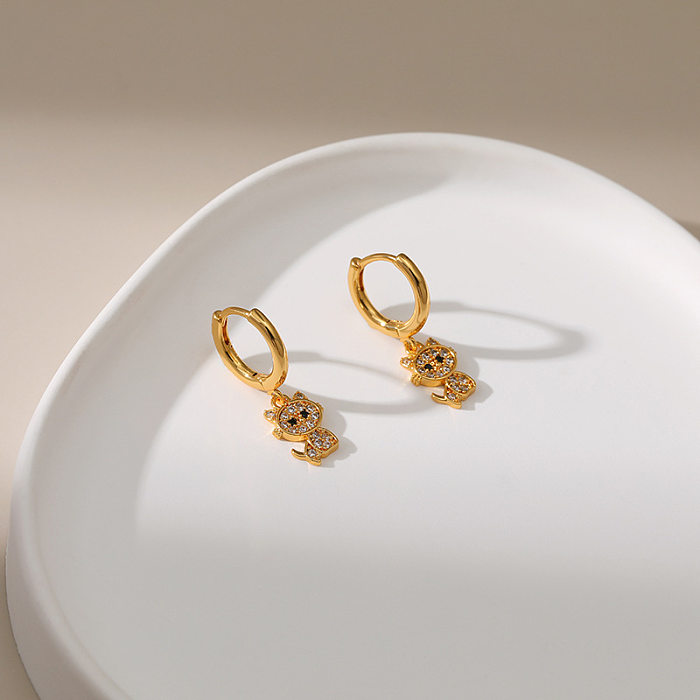 New Cat Earrings With Zircon Inlaid European And American 18K Gold Plated Animal Design Earrings Wholesale