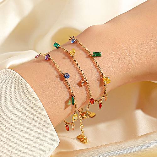 Casual Simple Style Multicolor Titanium Steel Rhinestone Plating 18K Gold Plated Bracelets Anklet