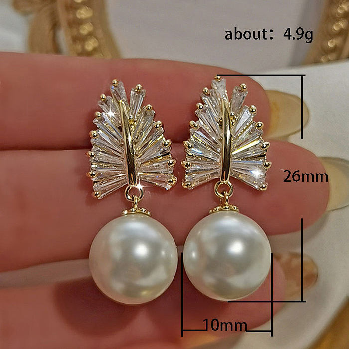 1 Pair Baroque Style Leaf Flower Copper Inlay Artificial Gemstones Drop Earrings