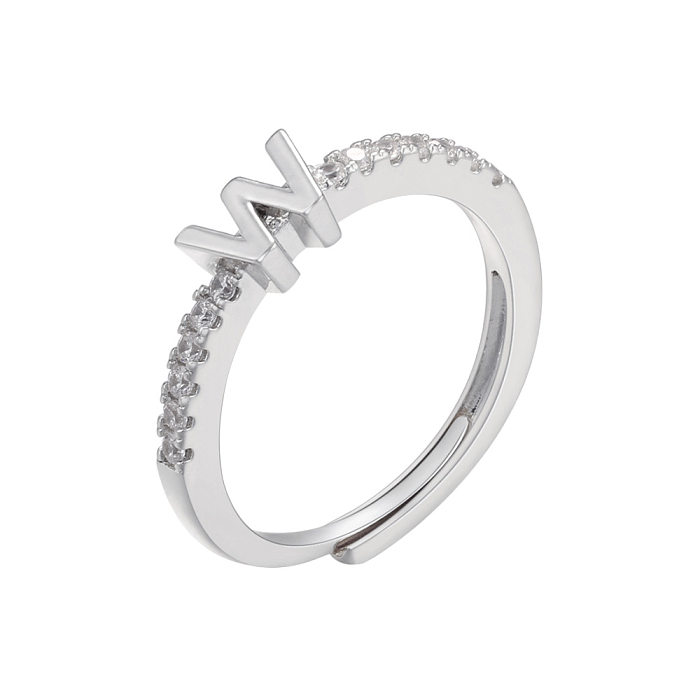 Offener Ring mit modischem Buchstaben-Kupfer-Zirkon-Motiv