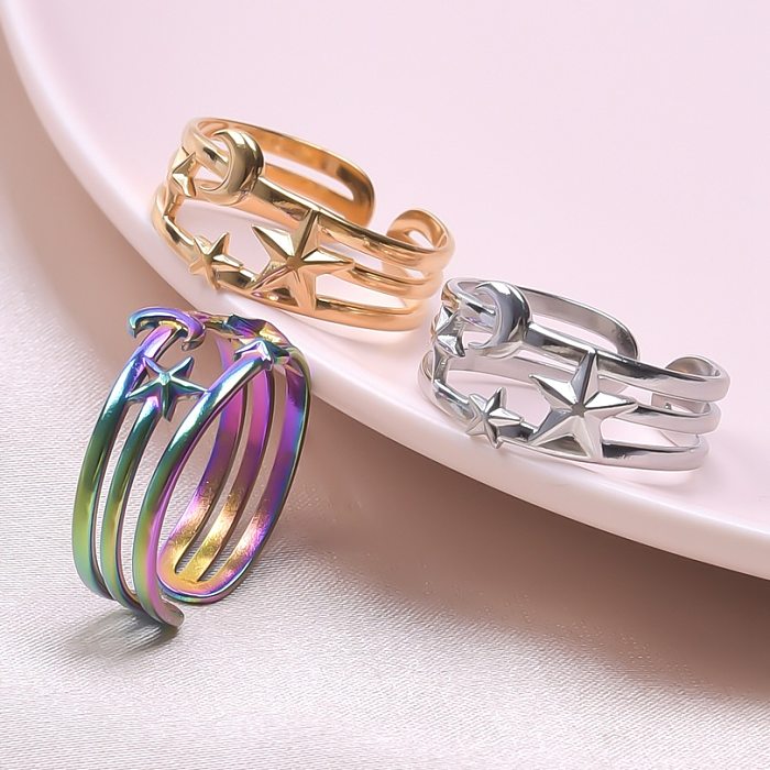 Wholesale Streetwear Star Moon Stainless Steel Open Ring