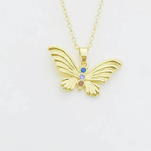 Elegant Lady Butterfly Copper Artificial Gemstones Pendant Necklace In Bulk