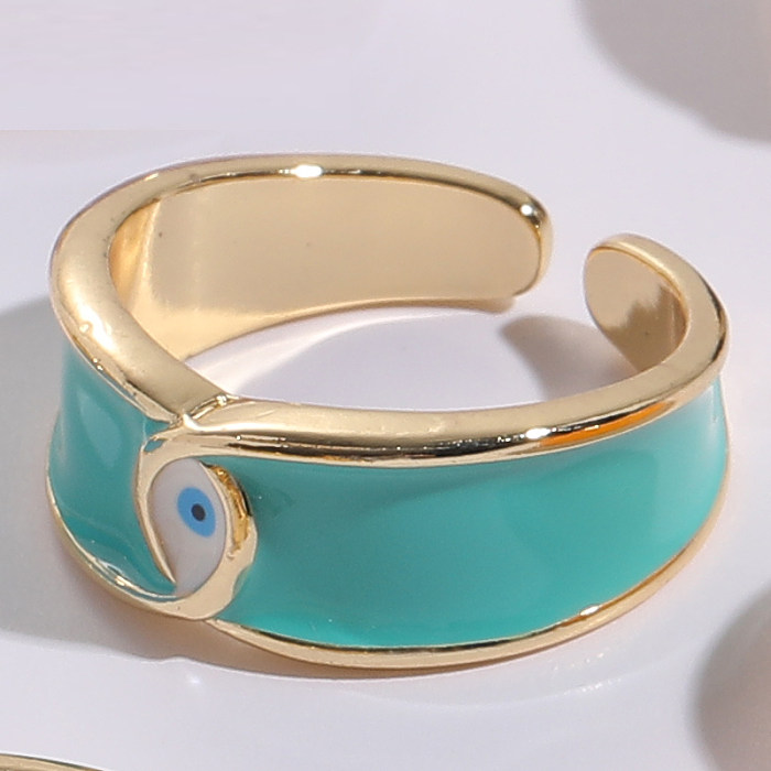 Vintage Style Devil'S Eye Copper Enamel Gold Plated Zircon Open Ring 1 Piece