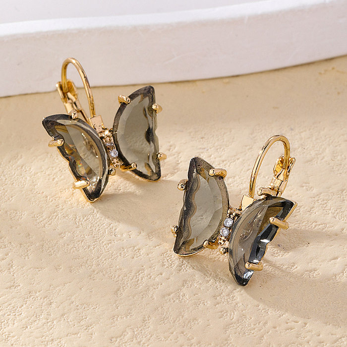 1 Paar süße Schmetterlings-Ohrringe mit Inlay-Kupfer-Zirkon-Vergoldung