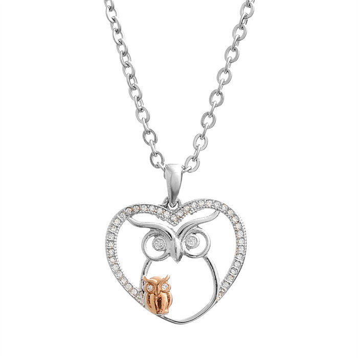 Casual Simple Style Letter Owl Copper Polishing Plating Inlay Zircon Silver Plated Pendant Necklace