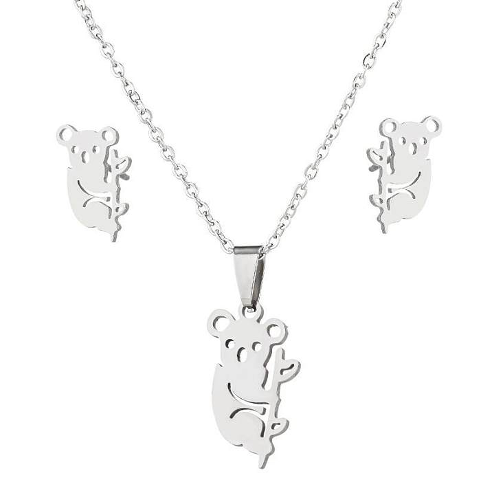 1 Set Cute Animal Stainless Steel Plating Earrings Necklace
