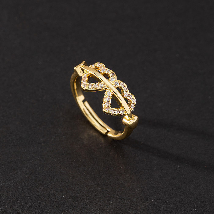 1 Stück Mode Brief Herz Form Katze Kupfer eingelegten Zirkon künstliche Perlen offenen Ring