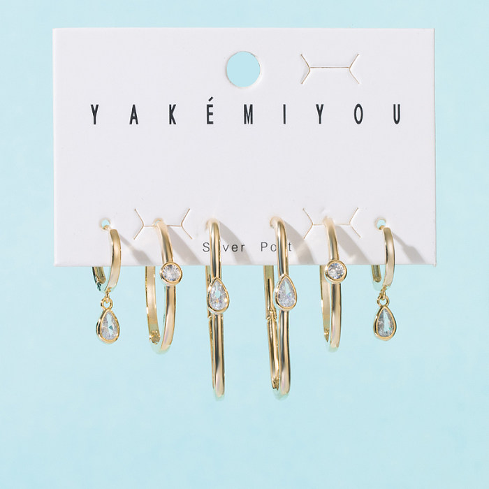 Fashion Pentagram Paper Clip Heart Shape Copper Plating Zircon Earrings 1 Set