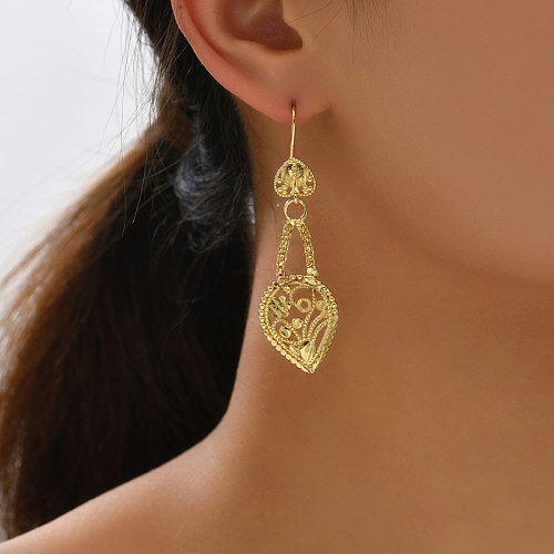 1 Pair Commute Water Droplets Heart Shape Hollow Out Copper 18K Gold Plated Drop Earrings