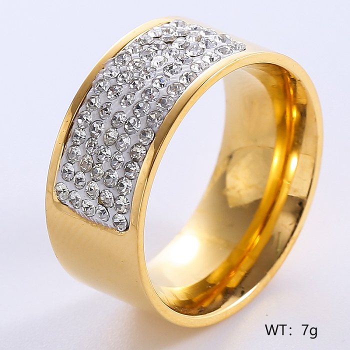 Luxurious Romantic Solid Color Stainless Steel Plating Inlay Rhinestones 18K Gold Plated Rose Gold Plated Rings