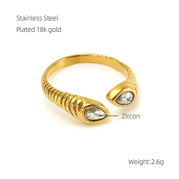 Retro Square Heart Shape Stainless Steel Plating Inlay Zircon 18K Gold Plated Open Ring