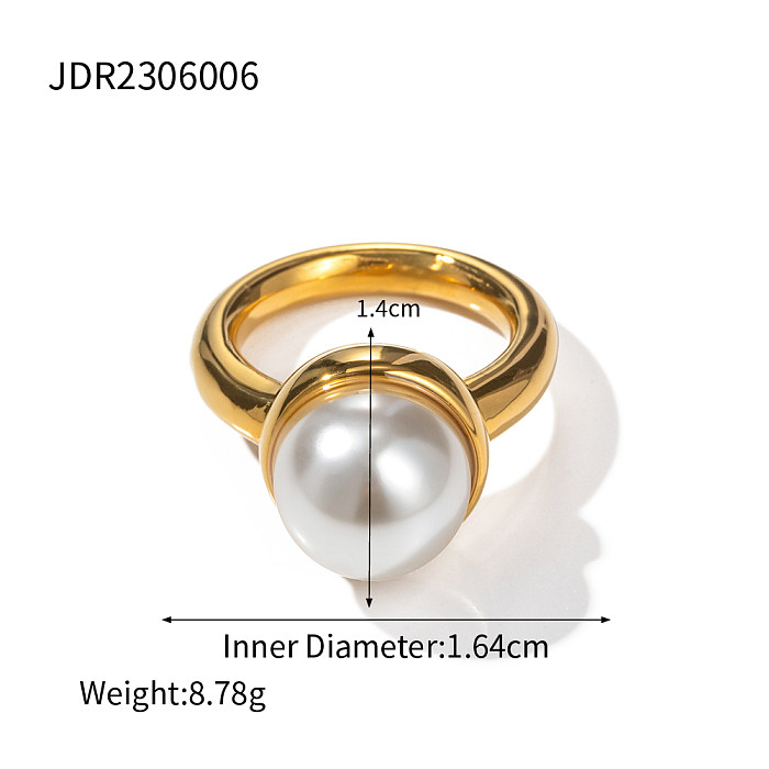Anéis banhados a ouro 18K com revestimento de aço inoxidável pérola estilo IG