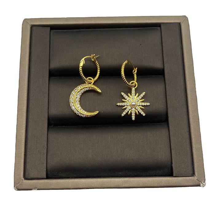 1 Pair Simple Style Streetwear Star Moon Plating Brass Drop Earrings