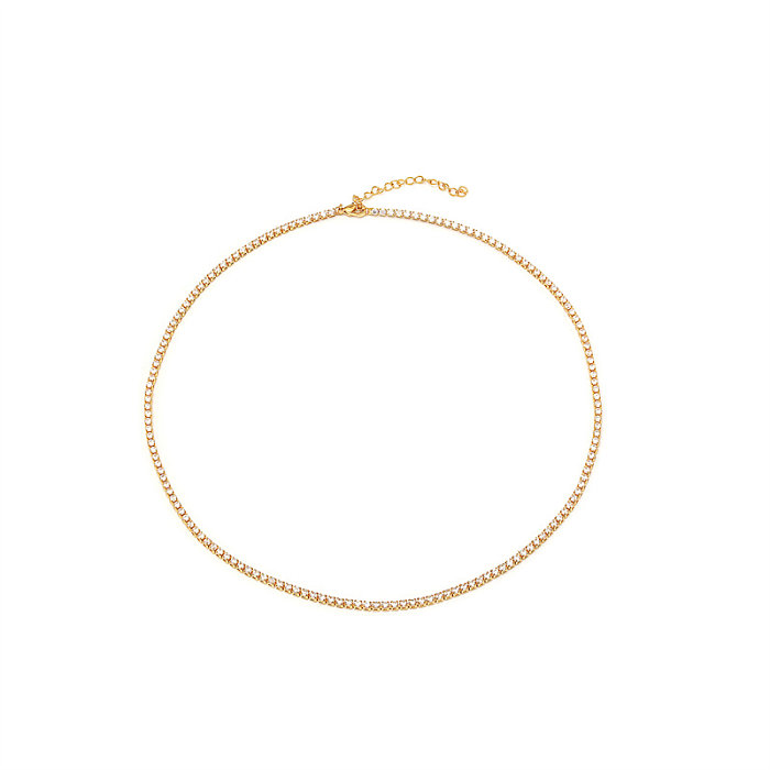 Simple Style Classic Style Round Copper Gold Plated Silver Plated Zircon Necklace In Bulk