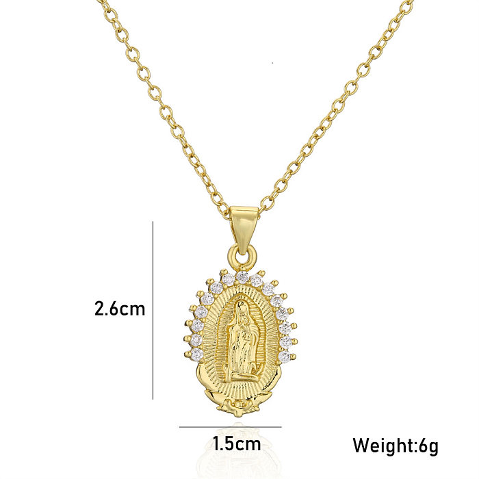 Retro Copper Plated Real Gold Zircon Virgin Mary Pendant Necklace Religious Gift