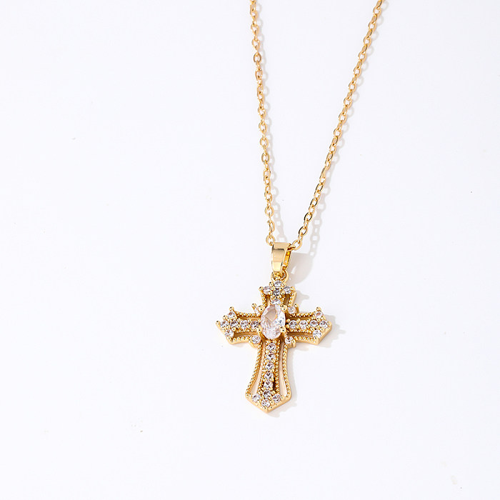 Vintage Style Simple Style Cross Stainless Steel Copper Plating Inlay Zircon Gold Plated Earrings Necklace