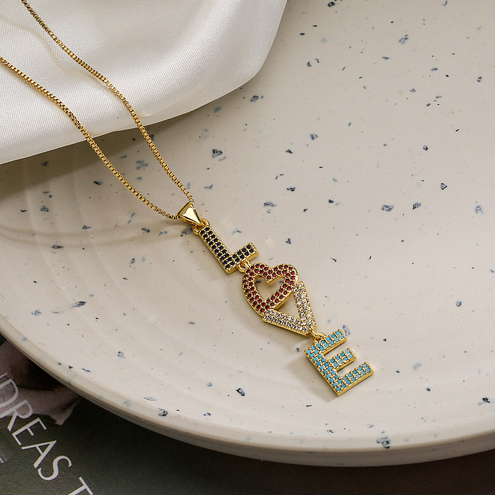 Simple Style Commute Love Copper 18K Gold Plated Zircon Pendant Necklace In Bulk