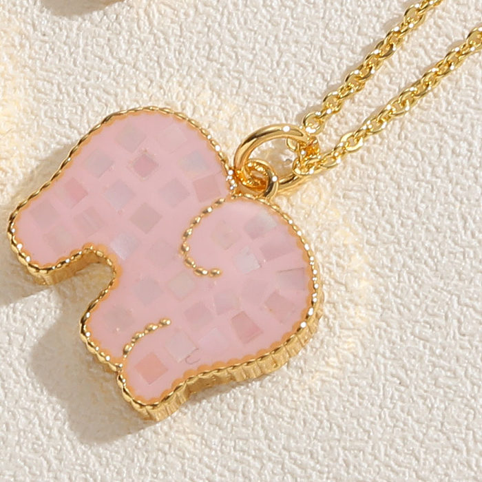 Cute Simple Style Elephant Copper Epoxy Plating 14K Gold Plated Pendant Necklace