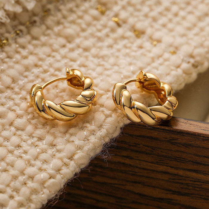1 paire de boucles d'oreilles créoles en cuivre plaqué or 18 carats, Style Simple, placage géométrique