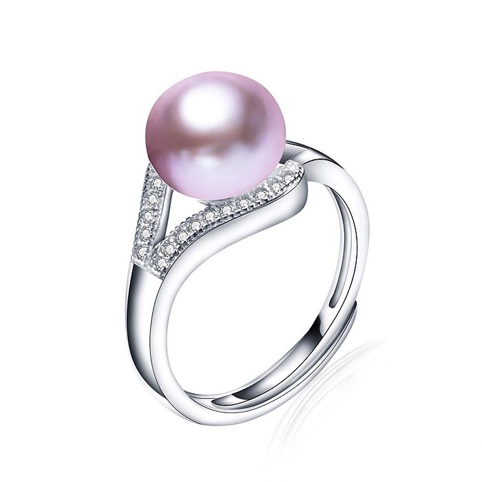 Simple Style Round Copper Inlay Pearl Zircon Rings