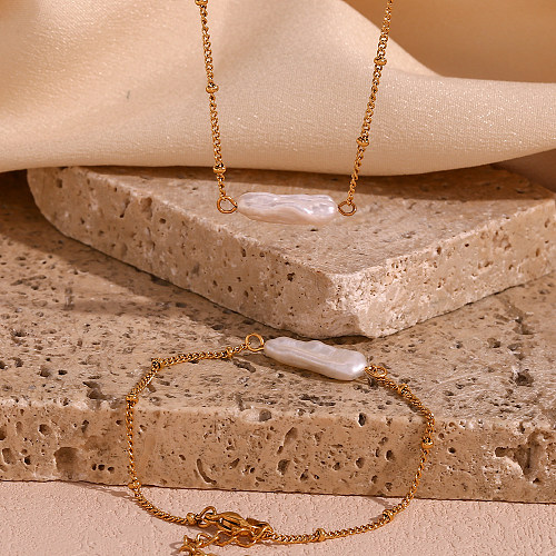 Collar de pulseras chapado en oro de 18 quilates con revestimiento de perlas de acero inoxidable geométrico de estilo vintage