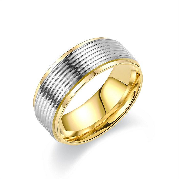 Acier titanique de bande de style simple rétro plaquant des anneaux larges plaqués par or 18K
