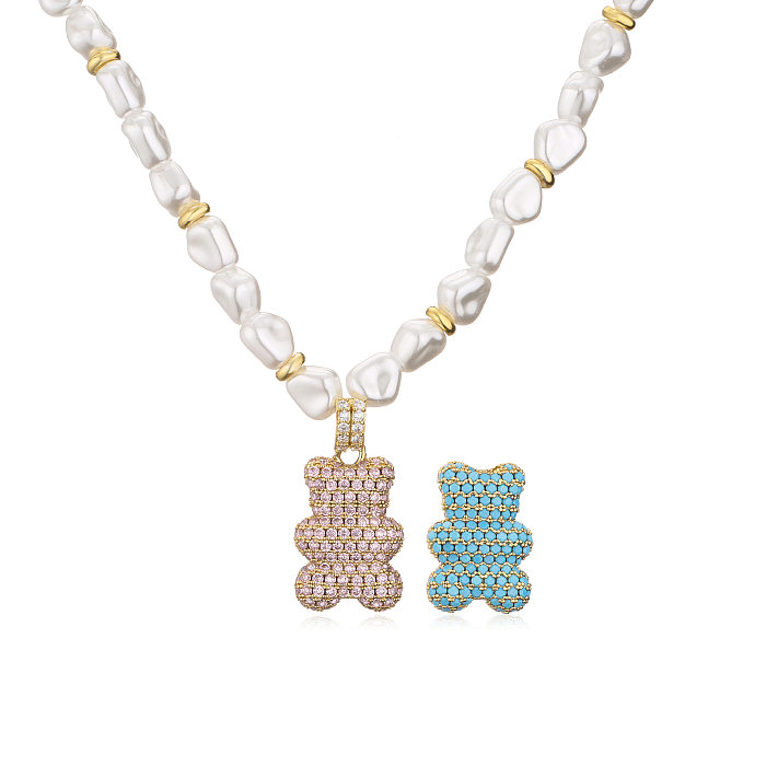 Moda Animal imitación perla cobre trenza piedras preciosas artificiales pulseras pendientes collar