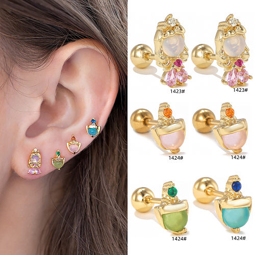 1 Piece Simple Style Round Plating Inlay Brass Zircon 18K Gold Plated White Gold Plated Ear Studs