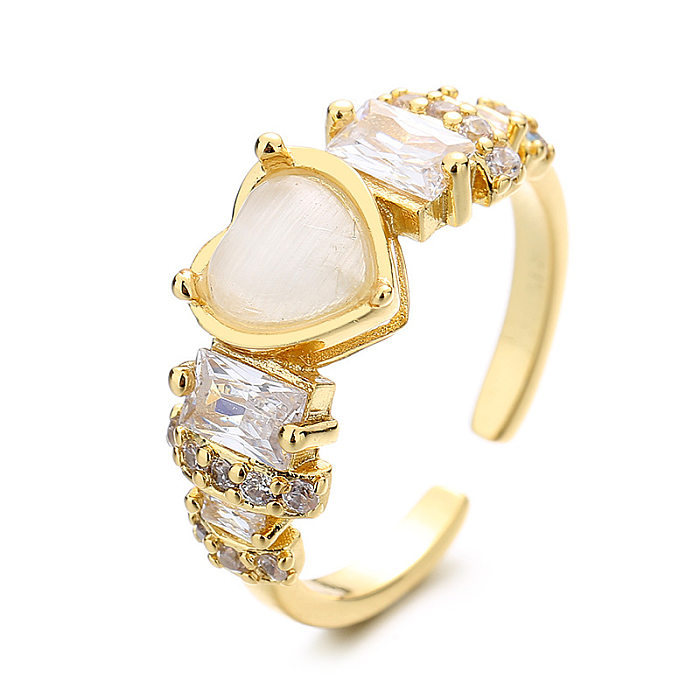 1 Piece Sweet Heart Shape Copper Inlay Artificial Gemstones Zircon Open Ring