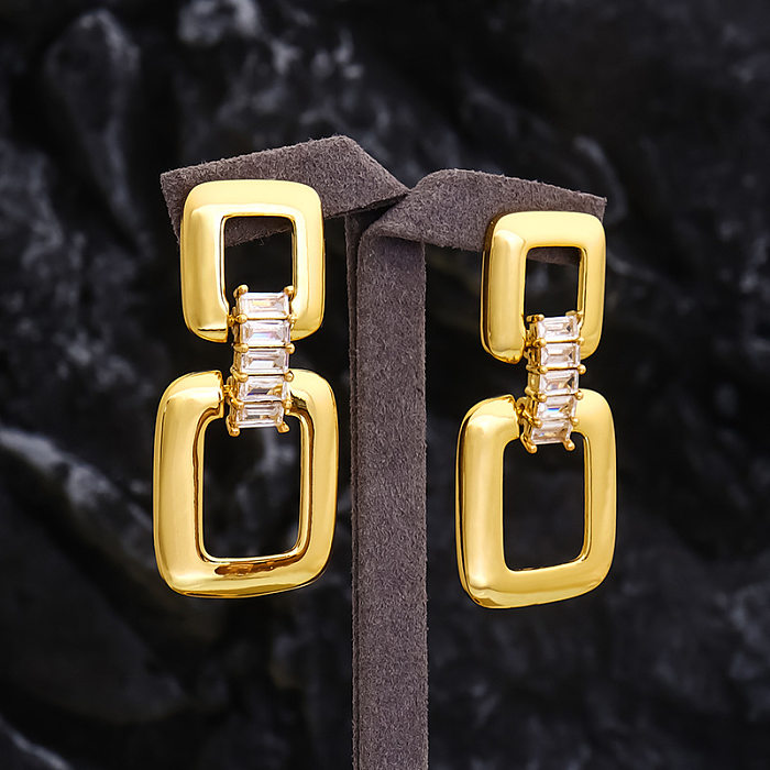 1 Pair Casual Simple Style Square Bow Knot Brass Plating Inlay Zircon 18K Gold Plated Drop Earrings