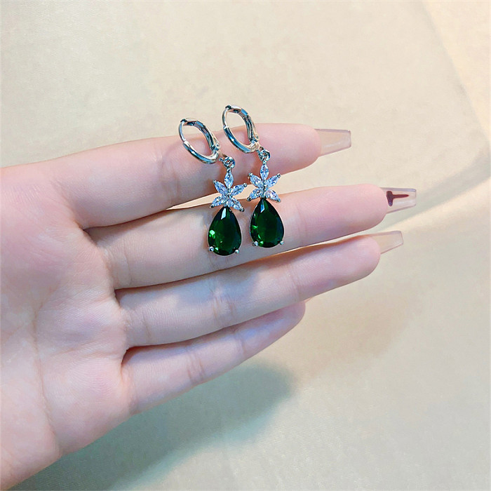1 Piece Casual Sweet Shiny Water Droplets Flower Plating Inlay Copper Zircon White Gold Plated Drop Earrings